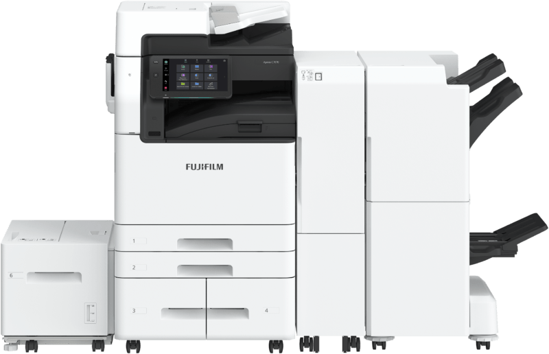 ApeosC7070 with Side Tray,High Capacity Feeder B1,Finisher‐C4C5 with Booklet Maker,Folder Unit CD3