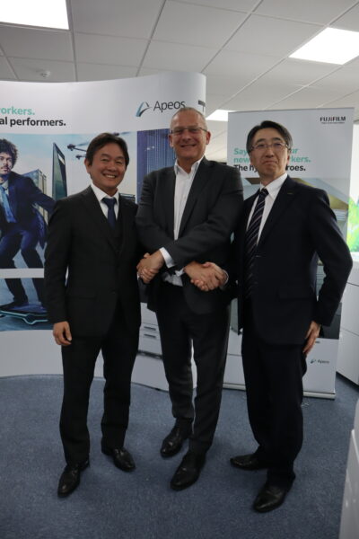 Left to right: Tsutomu Watanabe, Managing Director, Fujifilm UK, Andy Moffat, CEO, Aurora and Taku Ueno, Senior Vice President, Fujifilm Graphic Communications, EMEA Left to right: Tsutomu Watanabe, Managing Director, Fujifilm UK, Andy Moffat, CEO, Aurora and Taku Ueno, Senior Vice President, Fujifilm Graphic Communications, EMEA