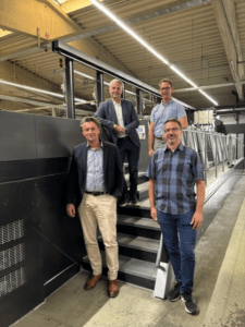 (Top row): James Buchanan, Product Director Sheetfed Systems, Sun Chemical and Stefan Hagen, Divisional Management Offset Printing, Onlineprinters. (Bottom row): Michael Gebhardt, Sales Representative Packaging Solutions, Sun Chemical and Holger Wägner, Deputy Divisional Management Offset Printing, Onlineprinters (Top row): James Buchanan, Product Director Sheetfed Systems, Sun Chemical and Stefan Hagen, Divisional Management Offset Printing, Onlineprinters. (Bottom row): Michael Gebhardt, Sales Representative Packaging Solutions, Sun Chemical and Holger Wägner, Deputy Divisional Management Offset Printing, Onlineprinters