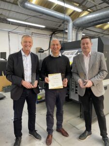 Image 2: From L to R: Martin Fairweather, National Digital Business Development Manager, Fujifilm – Michael Kille, Managing Director of Impress Print Services – Andy Webb, Head of Inkjet and Packaging UK, Fujifilm