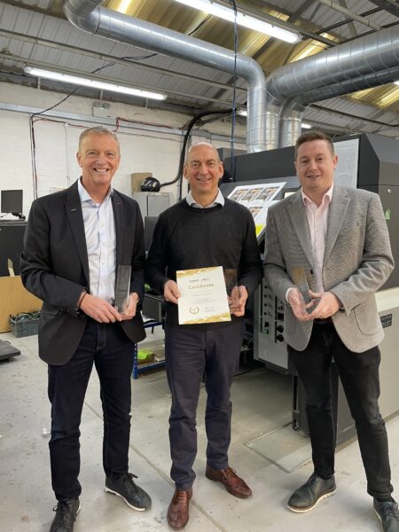 Image 2: From L to R: Martin Fairweather, National Digital Business Development Manager, Fujifilm – Michael Kille, Managing Director of Impress Print Services – Andy Webb, Head of Inkjet and Packaging UK, Fujifilm