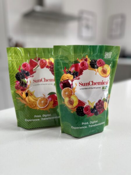Stand up flexible pouch with water-based inks
